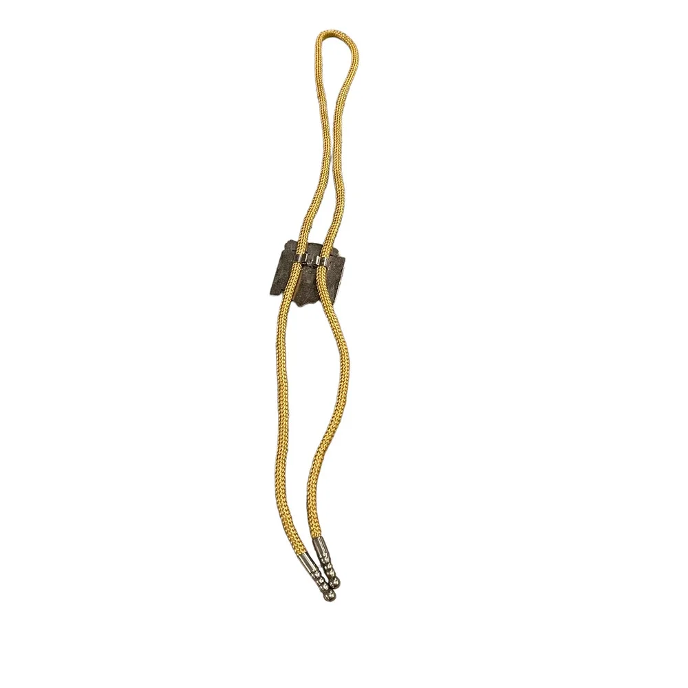 Vintage Mens Bolo Tie Yellow Rope With Aztec Native American Symbol Southwestern
